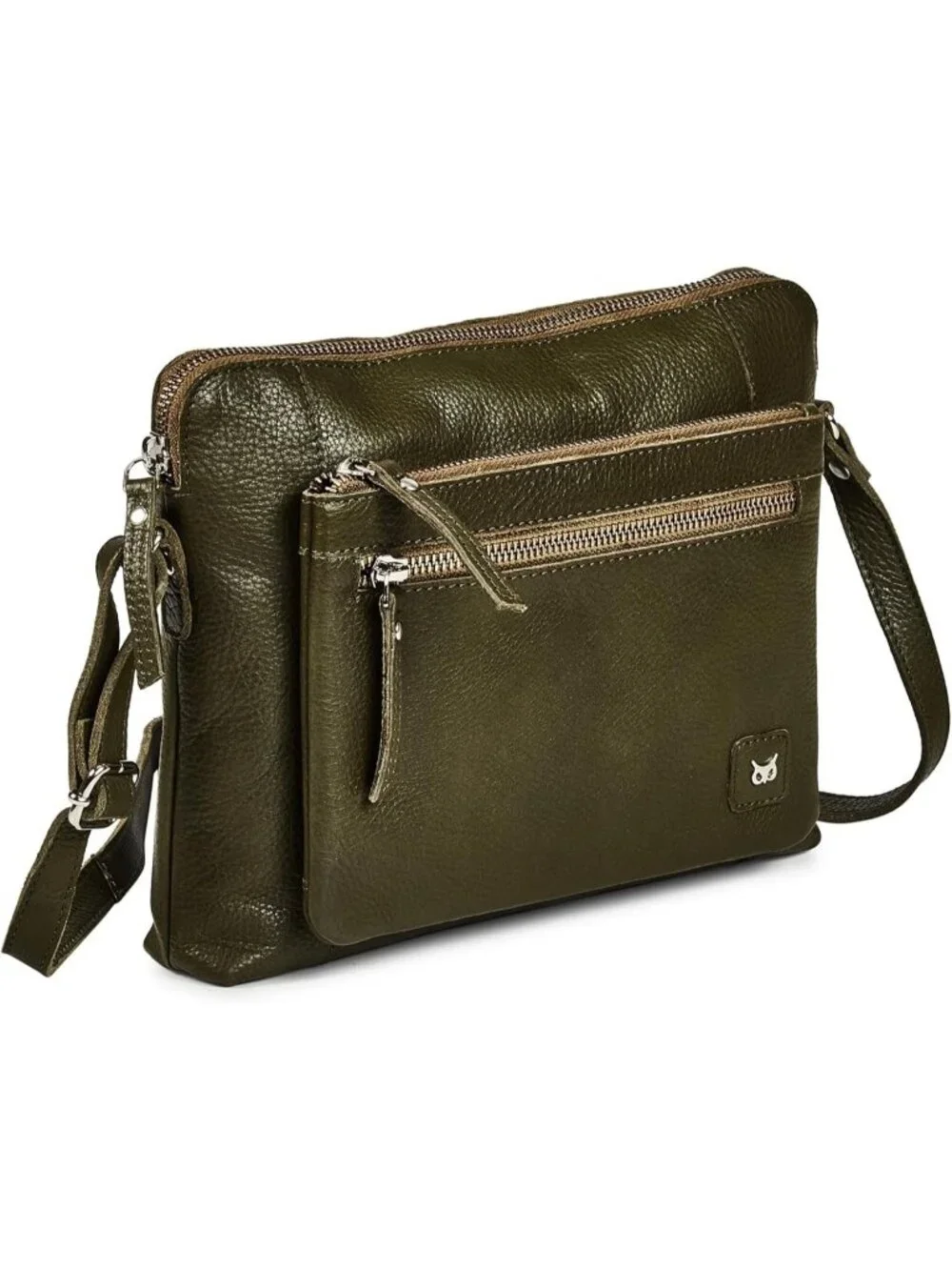 Women's Olive Genuine Leather Sling Purse with Adjustable Strap Crossbody bag